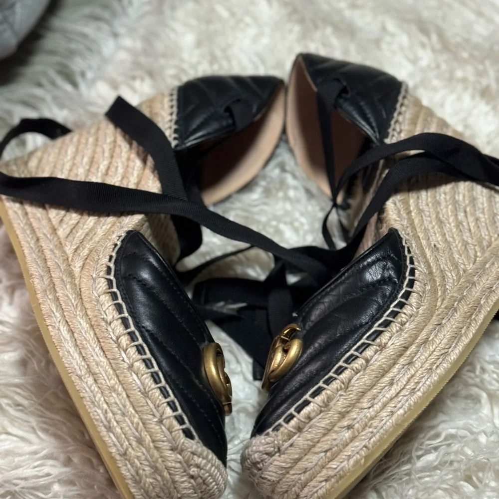 Gucci Black and Gold Espadrilles with Iconic GG Logo sz39 - Picture 2 of 9